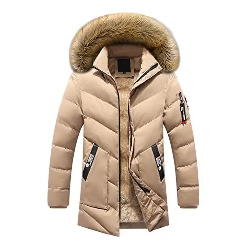 Produktbild: Generisch Herren Wasserdicht Winnddicht Warme Fleece Gefütterte Jacke mit Kapuze Abnehmbar für Outdoor Mantel Herren lang leichte Daunenjacke Herren mit Beutel Herren Jacket Sakko sportlich