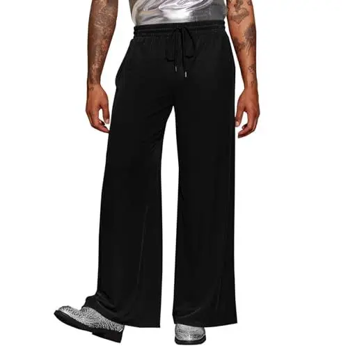 Produktbild: Generisch Herrenmode Weite Beinhose Lässige gerippte Samthose 70er Nachtclubhose Baseball Hosen Herren (Black, XXL)