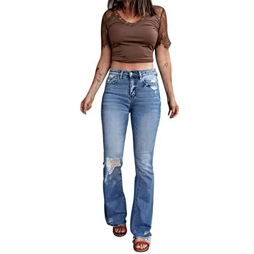 Produktbild: Generisch High Waist Jeans, Jeans Grau Damen, Hohe Retro Riss Taille Fit Jeans Frauen Reißverschluss Frauen Jeanshosen Knöpfen, Black Friday Angebote 2025 Ab Wann