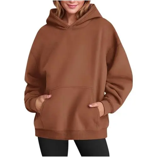 Produktbild: Generisch Hoodie Damen Kapuzenpullover Winter Pullover mit Taschen Sweatshirt Sweatjacke Strickpullover Einfarbig Langarmshirt Warm Oberteile Baumwolle Hoody Outwear Gutscheine Kaffee S