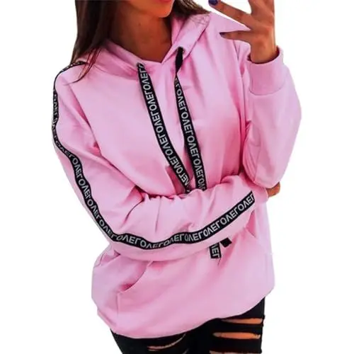 Produktbild: Generisch Hoodie Damen Leicht Dünn Sweatshirt Letter Print Kapuzenpullover Oversize Fleecepullover mit Kapuze Lounge Kapuzenshirt Sport Modische Hoodies für Damen mit Aufdruck Rosa 2XL