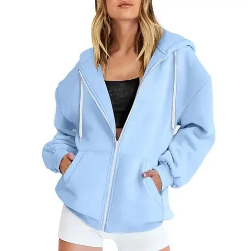 Produktbild: Generisch Hoodie Damen Sweatjacke Baumwoll Kapuzenjacke Herbst Elegant Lang Sweatshirt Bequeme Kapuzenpullover Mit Kapuze Reißverschluss Mantel Oversize Pullover