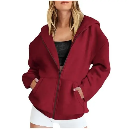 Produktbild: Generisch Hoodie Damen Sweatjacke Zipper Hoodie Jacke mit Taschen Kapuzenjacke Kapuzenpullover mit Reißverschluss Sportjacke Winterjacke Outdoor Jacken Gutschein Sale Angebote 02 Red S
