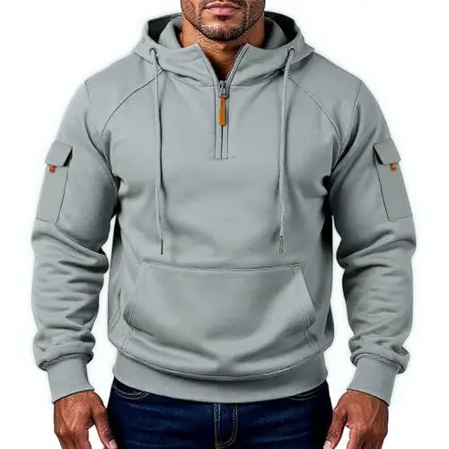 Produktbild: Generisch Hoodie Herren Hoody College Jacke Übergangsjacke Kapuzenpullover mit Reißverschluss Mens Sweatshirts Warmer Pullover Grau M