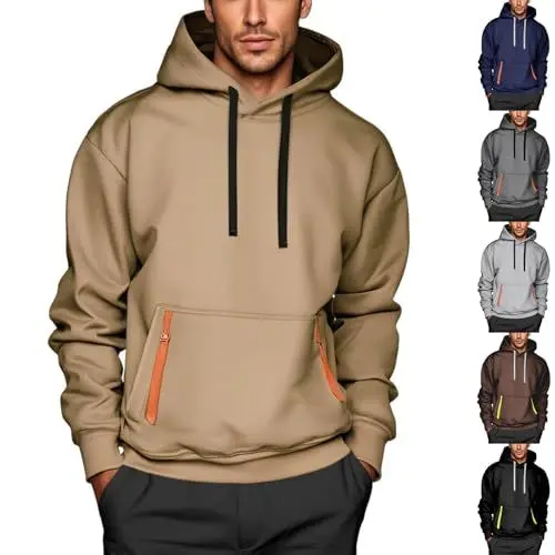 Produktbild: Generisch Hoodie Herren Sweatshirt Langarm Kapuzenpullover Warme Sweatjacke Baumwolle Pullover mit Kapuze Hoody Jungen Kleidung Männer Mode Kapuzenjacke Hoodies Streetwear Khaki XL