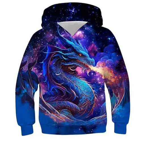 Produktbild: Hoodie Junge Coole Kapuzenpullover Bedrucktes Sweatshirt Mode Pullover Casual Kleidung Bekleidung Klamotten Oberteile Regular Kleinkind Long Sleeve Top Sportshirt Sale Angebote Blau, 13 Jahre
