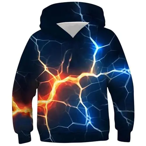 Produktbild: Generisch Hoodie Junge Coole Kapuzenpullover Bedrucktes Sweatshirt Mode Pullover Casual Kleidung Bekleidung Klamotten Oberteile Regular Kleinkind Long Sleeve Top Sportshirt Gutscheine Blau, 13 Jahre
