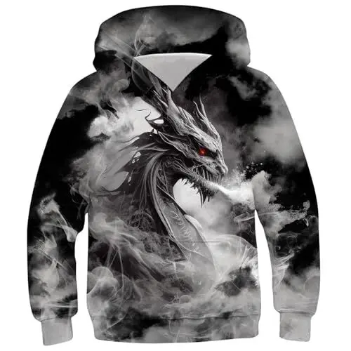 Produktbild: Generisch Hoodie Junge Coole Kapuzenpullover Bedrucktes Sweatshirt Mode Pullover Casual Kleidung Bekleidung Klamotten Oberteile Regular Kleinkind Long Sleeve Top Sportshirt Schwarz,110