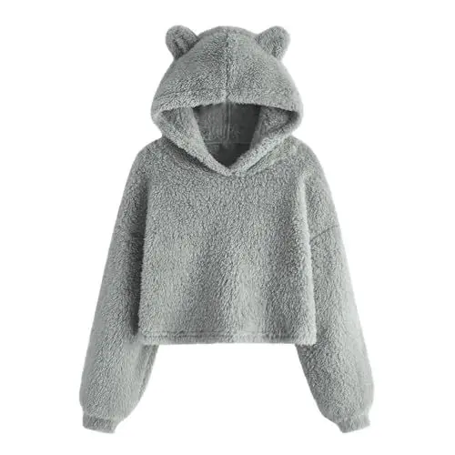 Produktbild: Generisch Hoodie Mädchen Langarmshirt Warm Pullover Fleece Kleidung Niedliche Klamotten Kapuzenpullover Bekleidung Oberteile Mode Long Sleeve Top Einfarbig Regular Sweatshirt Prime Grau, 11 Jahre