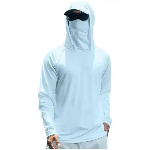 Produktbild: Generisch Sonnenschutz Hoodie Herren UPF 50+ UV Schutz Neck Gaiter Kapuzenpullover Atmungsaktives Funktionsshirt Rashguard Dry Fit Langarm T-Shirt mit Maske Grün M