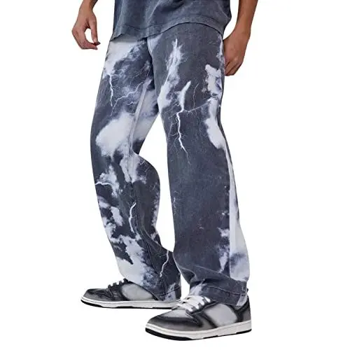 Produktbild: Generisch Hose Herren Patchwork Farbblock Jeans Straight Leg Denim Jeans Retro Lose Hose Jogginghose Streetwear für Männer Jeans Herren Hellblau Ripped Jeans Herren Schwarze Jeans Herren Baggy