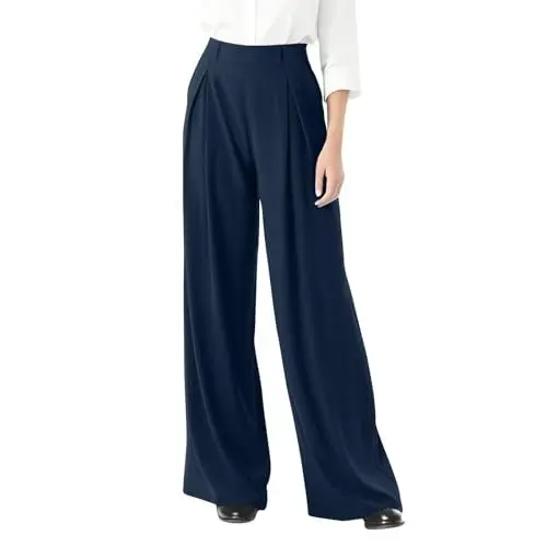 Produktbild: Generisch Hosen Damen Sommer Elegante Hohe Taille Lässige Lose Stoffhose Palazzo Hose Weites Bein Damen