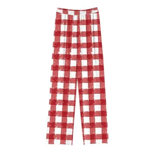 Produktbild: Generisch Hosen Mädchen Pyjamahose Baggy Hose Kinder Karierte Jogginghose Schlafanzughose Freizeithose mit Elastischer Bund Kuschelhose Winterhose mit Taschen Loungehose Warehouse Deal Rot, 13 Jahre