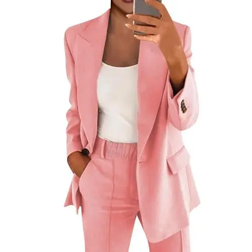 Produktbild: DHYUEN Hosenanzug Damen Festlich Elegant Business Partykleidung Blazer Jacke Damen Sportanzug Slim Fit Jogging Set Oberbekleidung Hosenanzug Damen Elegant 2 Teiler Loungewear（C-Pink，L）