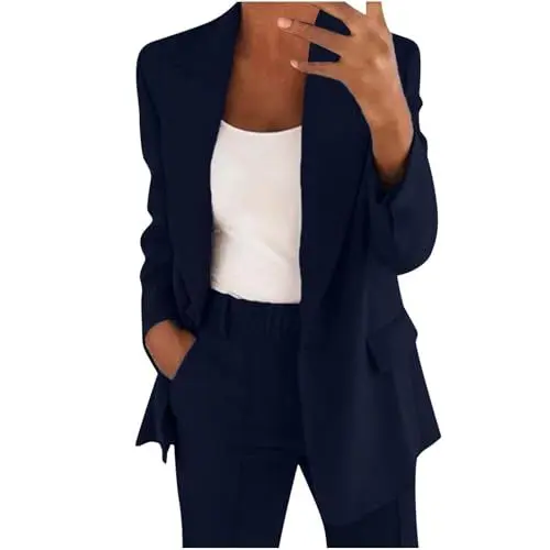 Produktbild: DHYUEN Kostüme & Blazer Für Damen Freizeit Freizeitanzug Sommer Kleidung Jogginganzug Sportlich Hosenanzüge Blazer Und Anzughose Jogging Set Top（C-Navy，XL）