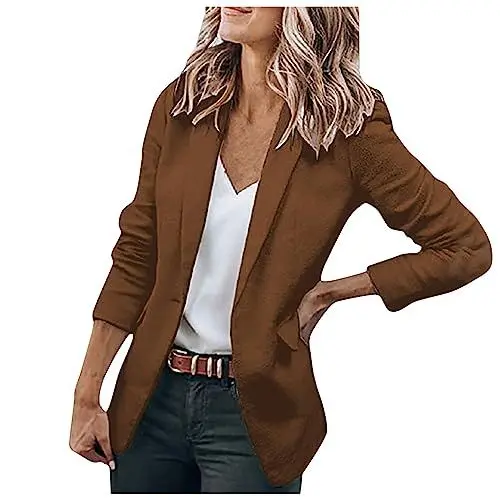 Produktbild: Damen Cardigan Casual Blazer Elegant Lange Ärmel Strickjacke Business Office Anzugjacke Revers Jacke Einfarbige Bedrucktes Outwear Bluse Mantel Slim Fit Jacken Cardigan Anzüge Longblazer Braun 3XL