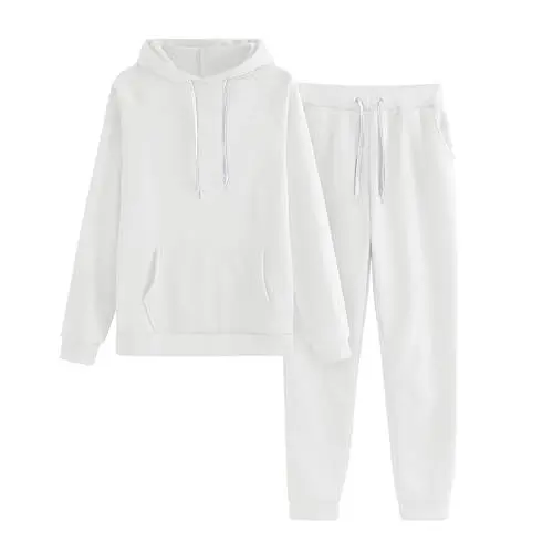Produktbild: Generisch Hosenanzug Damen Langgröße Frauen einfarbiges Kapuzen-Sweatshirt und Hose Trainingsanzug Sportanzug Chic Damen Outfits (White, XXL)