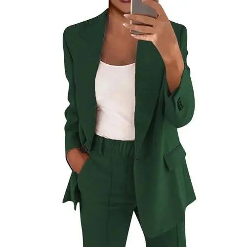 Produktbild: Generisch Anzug Damen Gehrock Festliche Jacke Longblazer Jeansblazer Blazer Große Größen Plus Size Hosenanzug Sportlich Strickblazer Grün 5XL