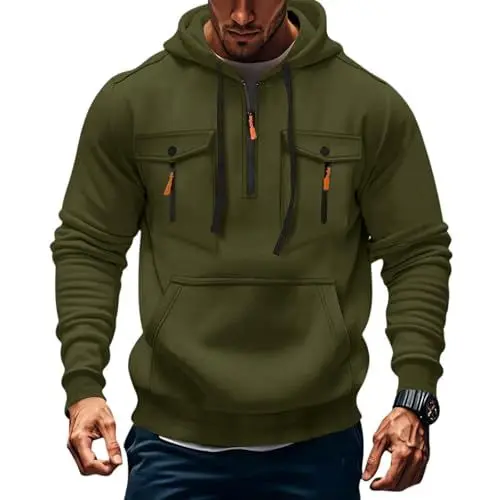 Produktbild: Generisch Sweatjacke Herren Sweatshirts Mit Reißverschluss Männer Kapuzenpullover Langarm Warm Kapuzenjacke 01-Armeegrün L