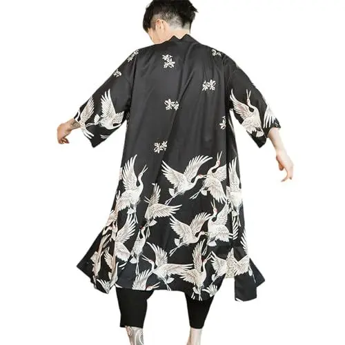 Produktbild: Generisch Japanische Kimonojacke für Männer und, lockere Jacke, langer Bademantel, Top, Retro Mantel Herren Solid (Black, XXL)