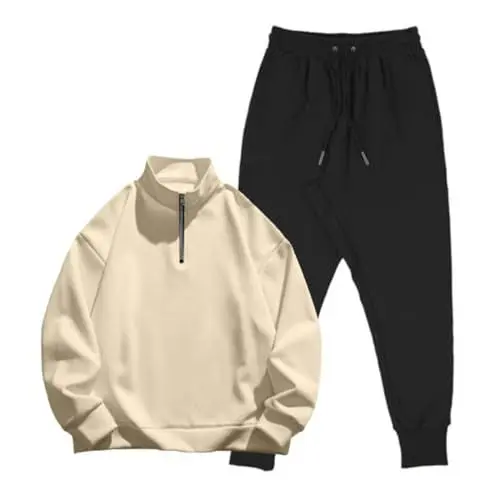 Produktbild: Generisch Jogginganzug Billig Herren-Sweatshirt mit halbem Reißverschluss, einfarbig, zweiteiliges Sweatshirt-Taschenpullover, Pullover-Hosen-Set Neopren Anzug Erwachsene (Khaki, M)