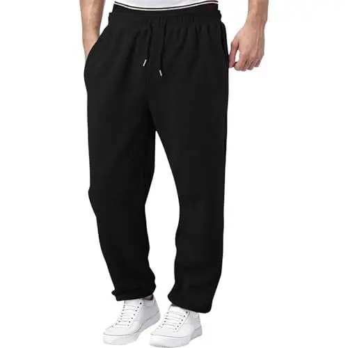 Produktbild: Generisch Jogginghose Baggy Jogginghose Herren Baggy Fleece Trainingshose mit Taschen Lang Gym Hose Leichte Sporthose MäNner Sweathose Stretch Freizeithose Dicke Warme Herren