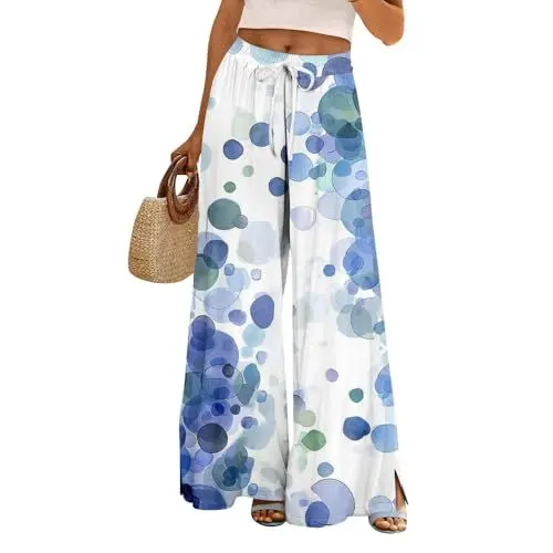 Produktbild: Generisch Jogginghose Elastischem Bund Damen Hosen Sommer Stoffhose Lang Bunte Weites Bein Casual High Waist Palazzo Gummizug Outdoor-Aktivitäten Herbst Pants Women Mit Seitentaschen 04-Hellblau XXL