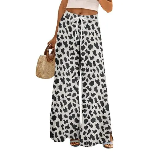 Produktbild: Generisch Jogginghose Elastischem Bund Hosen Damen Sommer Stoffhose Lang Blumenmuster Weites Bein Lässige Hohe Taill Palazzo Kordelzug Wander Herbst Summer Pants Women Mit Seitentaschen 05-Grau L