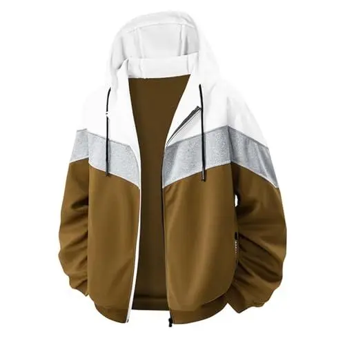 Produktbild: Generisch Kapuzenpullover Herren Hoodie Jacke Long Sleeve Kontrastfarben Zipper Baggy Tunnelzug Herbst Winter Sweatjacke Loungewear Sweater Herren