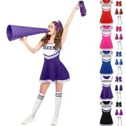 Produktbild: Generisch Karneval Kostüm Damen Cheerleader Kostüm Mädchen Uniform Kinder Pompom Socken Outfit High School Kleid Halloween Fasching Mottoparty Meine Bestellungen Anzeigen(Damen- Purple,XL)