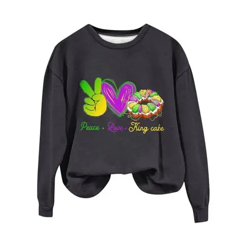 Produktbild: Generisch Karnevalskostüm Damen Mardi Sweatshirt Langarm Faschingskostüme Carnival Gift Karnevalskleidung Trendy Karneval Kostüm Streetwear Classic Basic Winter Bluse Tops (Black, XL)