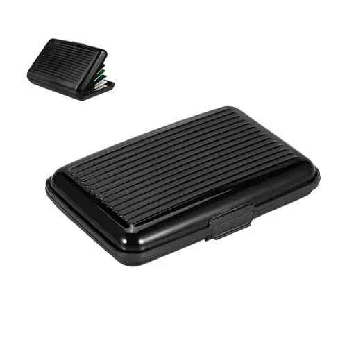 Produktbild: Generisch Kartenetui Aluminium Schwarz – Robuster Cardholder für Herren & Damen – Kompaktes Scheckkartenetui für EC-Karten, Kreditkarten, Visitenkarten – Leicht & Platzsparend