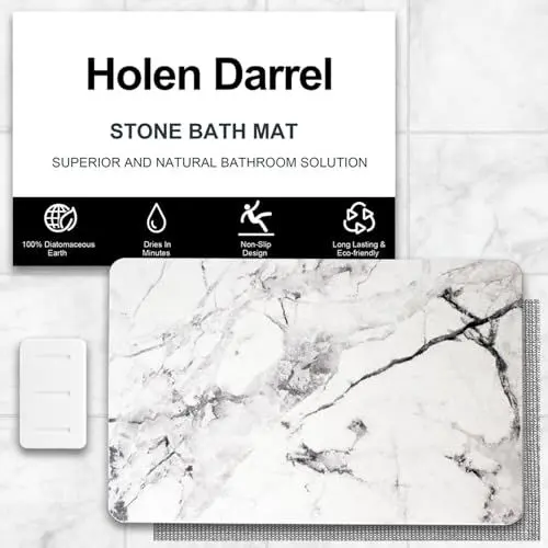 Produktbild: Generisch Badematte Stein, Diatomite Stone Bath Mat Quick Drying 60 x 40 cm, rutschfeste Stein Badematte, umweltfreundlich Stilvolle Elegante Wohnkultur (Marmorstil)