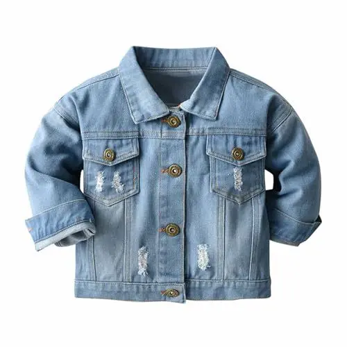 Produktbild: Generisch Kinder Jeansjacke Mädchen Jacke Mode Mäntel Loose Übergangsjacke Lässig Herbstjacke Outdoorjacke Klamotten Kleidung Bekleidung Jungen Oberteile 2-7 Jahre Alt Sale Angebote Hellblau,110