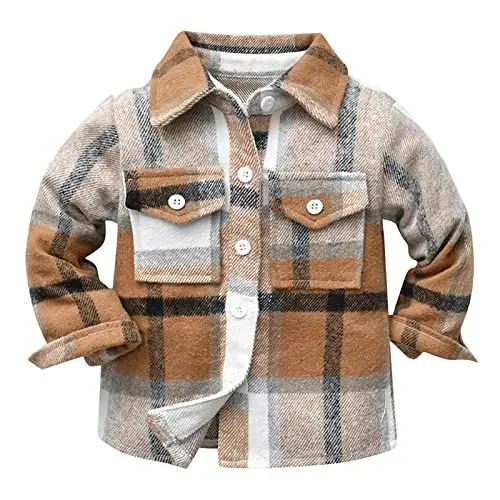 Produktbild: Generisch Kinder Jungen Winterjacke Baumwolle Strickjacke Warme Langarm Jacke Outdoor Spielen Weicher Plaid Mantel (Coffee, 4-5 Years)