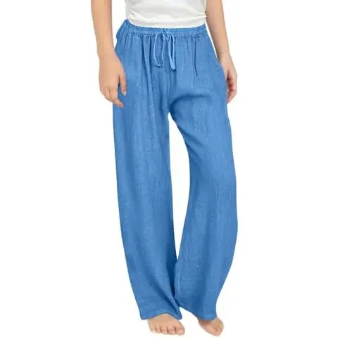 Produktbild: Generisch Kinder Mädchen Sommer Baumwolle Leinenhose Lässige Leicht Stoffhose Elegant Leinen Sommerhose Casual Einfarbig Strandhose Elastische Taille Jogginghose Lange Weitem Bein Hosen Outdoor