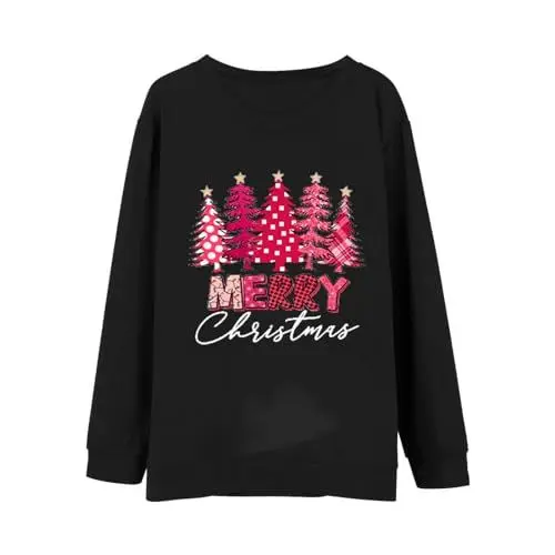 Produktbild: Generisch Kinder Weihnachten Eltern Kind Kleidung Weihnachtsbaum Frohe Weihnachten Bedruckter langärmeliger Pullover Lässiges Rundhals-Sweatshirt Familienoutfit Weihnachten (Black, 110)