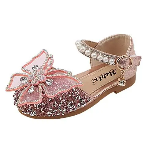 Produktbild: Generisch Kinderperlen-Sandelholz-Mädchen-Bowknot-einzelne Kristallprinzessin-Säuglingsschuh-Baby-Baby-Schuhe Babyschuhe 12 Monate Junge (Pink, 28 Little Kid)