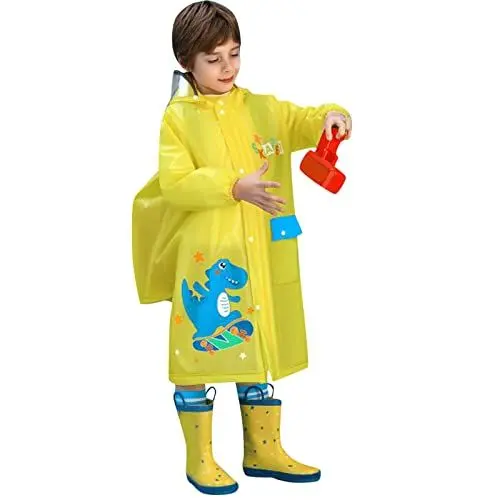 Produktbild: Generisch Kinderuhr Analog Kinder, Junge, Dinosaurier-Muster, Eva-Poncho mit Hut, Ort, Modeknopf Regenjacke Damen Wasserdicht (Yellow, 5-6 Years)