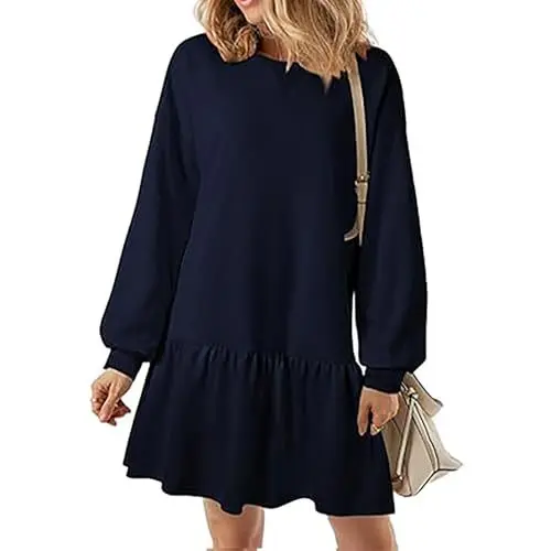 Produktbild: Generisch Kleid Herbst Damen Kleider Langarm Damen Kleider Damen Herbst Winter Rollkragenkleid Damen Kleid mit Kapuze Herbst Kleider Damen Knielang Warmes Kleid Damen Winter Dress Blau XXL