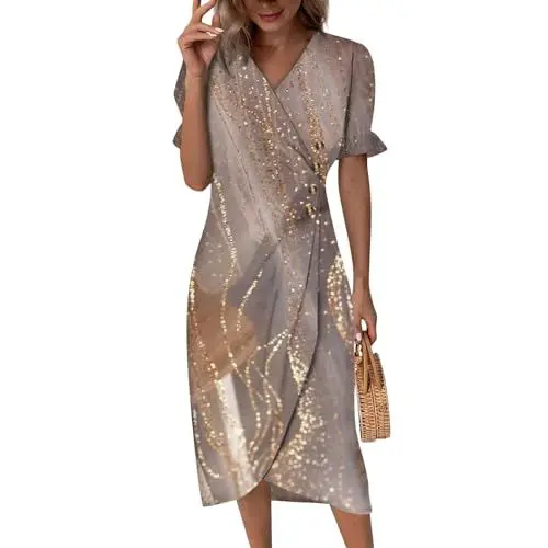 Produktbild: Generisch Kleid Lang Abendkleid Damen Elegant Chiffonkleid Abendkleider Kurz Abendgarderobe Damen Festlich Schwarzes Langes Kleid Damen Freizeitkleider Damen Sommer Sexy Kleid Damen Braun XL