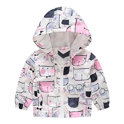 Produktbild: Generisch Kleinkind Kinder Baby Mädchen Comic-Katzenauto Top mit Kapuzenmantel Baby Set Mädchen (White, 3-4 Years)