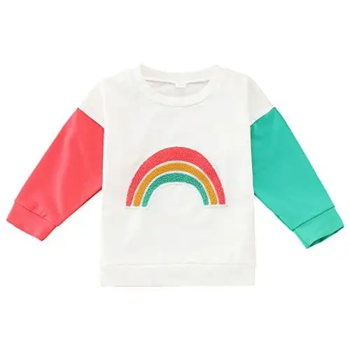 Produktbild: Generisch Kleinkind Kinder Baby Mädchen Sweatshirt Tops Farbe Patchwork Langarm Regenbogen gedruckt Pullover Outwear Pullover Kinder 146 Jungs (White, 3-4 Years)