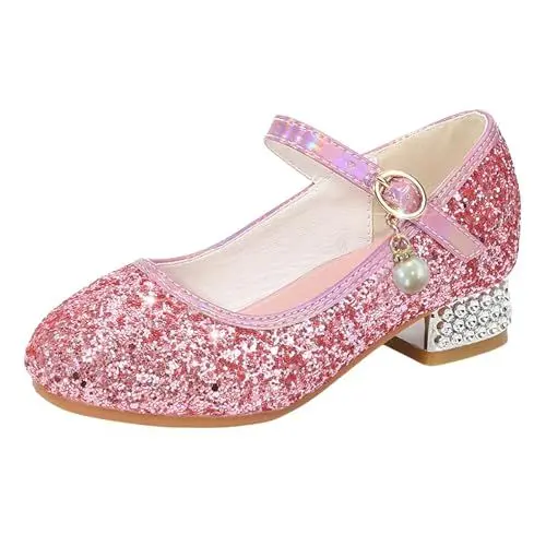 Produktbild: Generisch Kleinkind Kleinkind Mädchen Kleid Pumps Glitzer Pailletten Prinzessin Low Heels Tanzschuhe Strass Sandalen Sandale (Pink, 28.5 Little Kid)