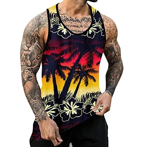 Produktbild: Generisch Kompressionsshirt Herren Männer Ärmelloses Umweltschutz Gym Sport Fitness Tank Top Hawaii Hemd Shirts Muscleshirt Tanktop Trägershirt Funktionsshirt Kompressionsshirt B-Rot XL