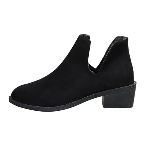 Produktbild: Generisch Kurze Stiefel aus für Damen, einfarbig, klobiger Absatz, Spitze Zehenpartie, römische Stiefeletten Damen Schuhe Court (Black, 36)
