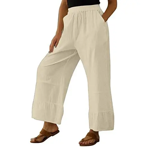 Produktbild: Generisch Kurze gestreifte Stoffhose Damen Sommerhose Damen leicht Capri Sommerhose Damen Long weit Leinenhose kurz Damen leichte Longe Sommerhose Damen Stoffhose Damen high Waist Wide Leg