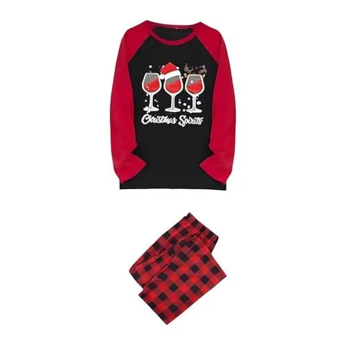 Produktbild: Generisch Kuschelanzug Kinder 164 Familie Passenden Weihnachten Pyjama Set Plaid Ärmel Nette Muster Gedruckt Eltern Kind Kostüm Weihnachten (Red, L)