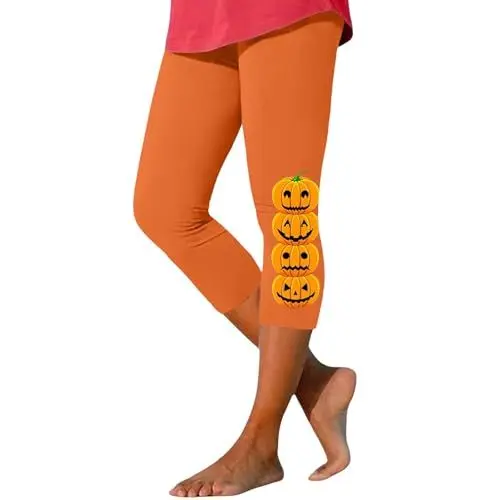 Produktbild: Generisch Lässige Leggings mit Halloween-Print für Damen Schulrucksack Mädchen Teenager (Orange, XXXL)