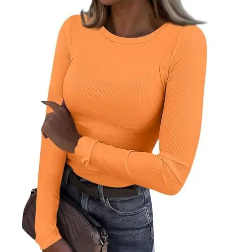 Produktbild: Generisch Damen Langarmshirt - Rundhals-Pullover - Orange
